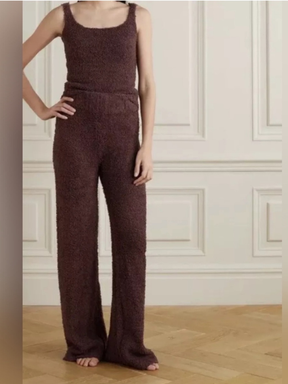 Skims Chocolate Brown Teddy Wide Leg Sweat Pants L/XL